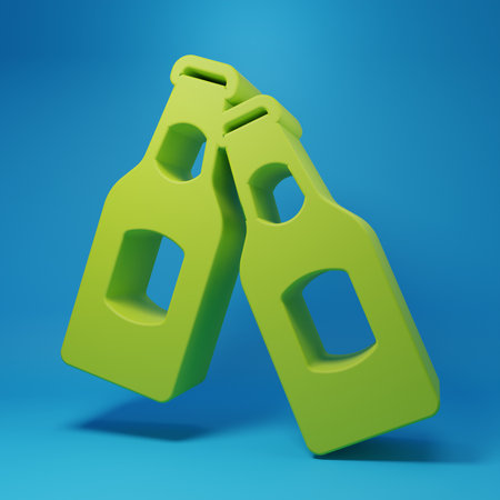 Green Beer bottle icon isolated on blue background. Minimalism concept. 3D render illustration.の写真素材