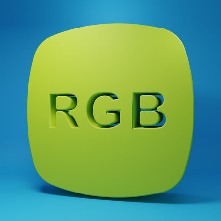 Green Speech bubble with RGB color icon isolated on blue background. Minimalism concept. 3D render illustration.の写真素材
