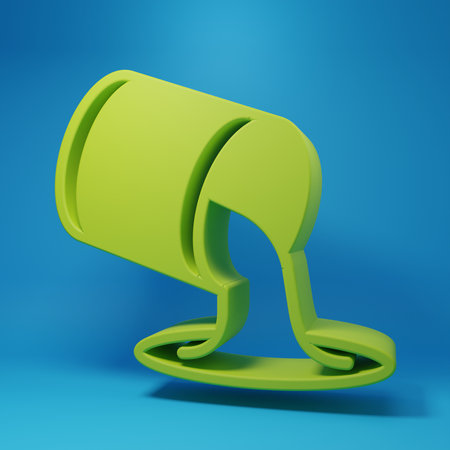 Green Paint bucket icon isolated on blue background. Minimalism concept. 3D render illustration.の写真素材