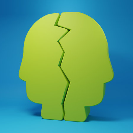 Green Bipolar disorder icon isolated on blue background. Minimalism concept. 3D render illustration.の写真素材