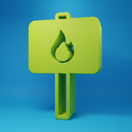 Green Protest icon isolated on blue background. Meeting, protester, picket, speech, banner, protest placard. Minimalism concept. 3D render illustration.の写真素材