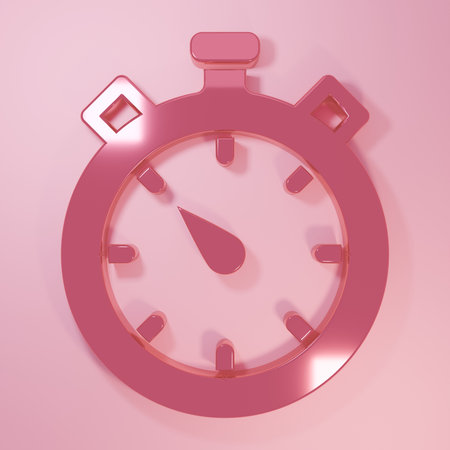 Pink Stopwatch icon isolated on pink background. Time timer sign. Chronometer sign Minimalism concept. 3D render illustration.の写真素材