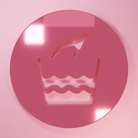 Pink Hand wash laundry icon isolated on pink background. Minimalism concept. 3D render illustration.の写真素材