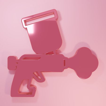 Pink Paint spray gun icon isolated on pink background. Minimalism concept. 3D render illustration.の写真素材