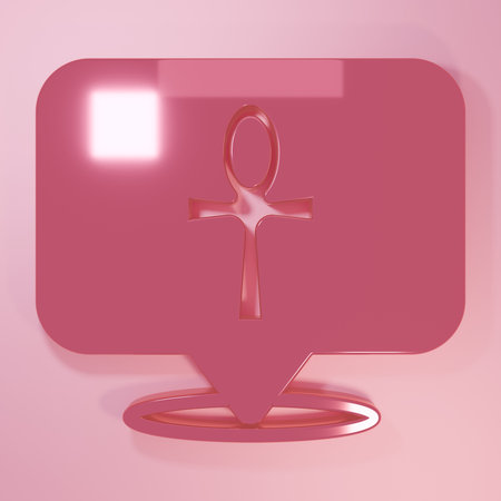 Pink Cross ankh icon isolated on pink background. Egyptian word for life or symbol of immortality. Minimalism concept. 3D render illustration.の写真素材