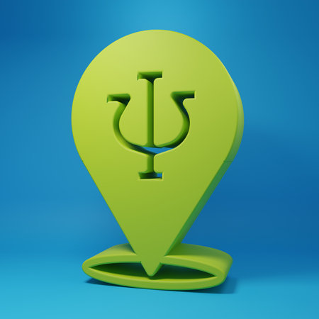 Green Psychology icon isolated on blue background. Psi symbol. Mental health concept, psychoanalysis analysis and psychotherapy. Minimalism concept. 3D render illustration.の写真素材