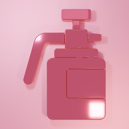 Pink Garden sprayer for water, fertilizer, chemicals icon isolated on pink background. Minimalism concept. 3D render illustration.の写真素材