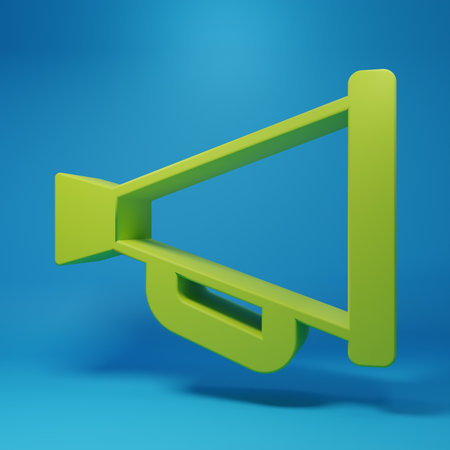 Green Megaphone icon isolated on blue background. Speaker sign. Minimalism concept. 3D render illustration.の写真素材