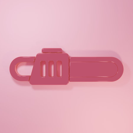 Pink Chainsaw icon isolated on pink background. Minimalism concept. 3D render illustration.の写真素材