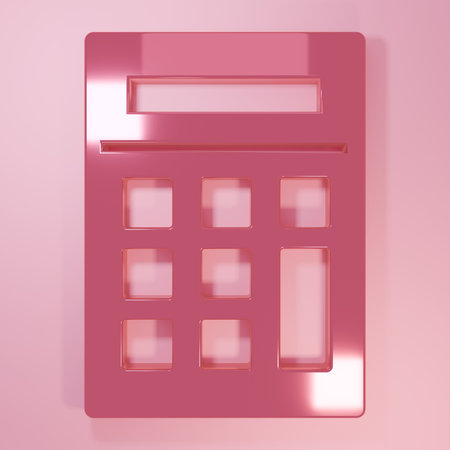Pink Calculator icon isolated on pink background. Accounting symbol. Business calculations mathematics education and finance. Minimalism concept. 3D render illustration.の写真素材