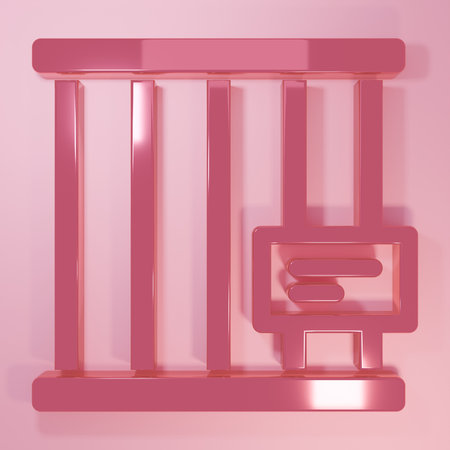Pink cage icon isolated on pink background. Minimalism concept. 3D render illustration.の写真素材