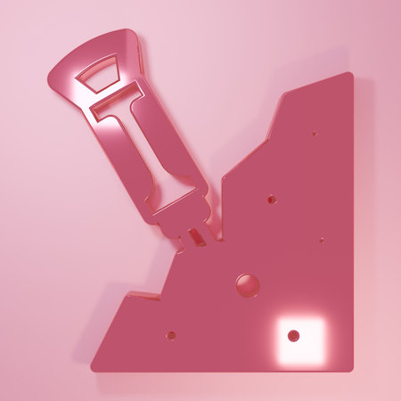 Pink Construction jackhammer and stone icon isolated on pink background. Minimalism concept. 3D render illustration.の写真素材