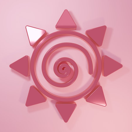 Pink Sun icon isolated on pink background. Minimalism concept. 3D render illustration.の写真素材
