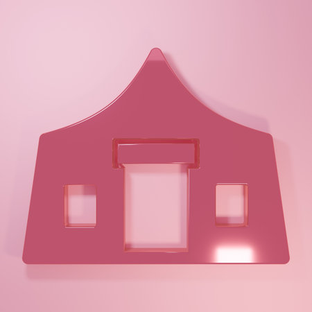 Pink Tourist tent icon isolated on pink background. Camping symbol. Minimalism concept. 3D render illustration.の写真素材