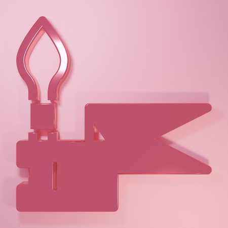 Pink Medieval spear icon isolated on pink background. Medieval weapon. Minimalism concept. 3D render illustration.の写真素材