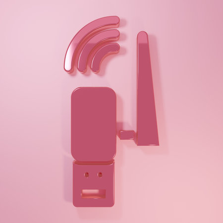 Pink Usb wireless adapter icon isolated on pink background. Minimalism concept. 3D render illustration.の写真素材