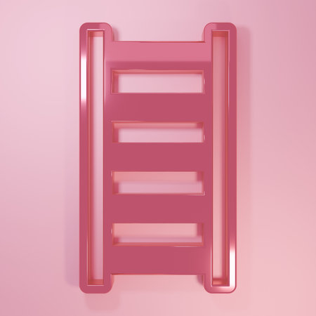 Pink Fire escape icon isolated on pink background. Pompier ladder. Fireman scaling ladder with a pole. Minimalism concept. 3D render illustration.の写真素材