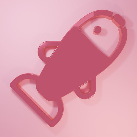 Pink Fish icon isolated on pink background. Minimalism concept. 3D render illustration.の写真素材