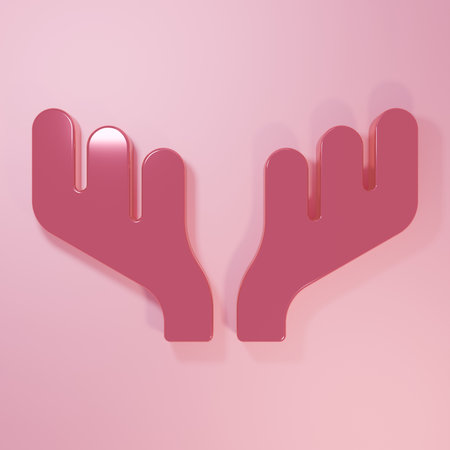 Pink Deer antlers icon isolated on pink background. Minimalism concept. 3D render illustration.の写真素材