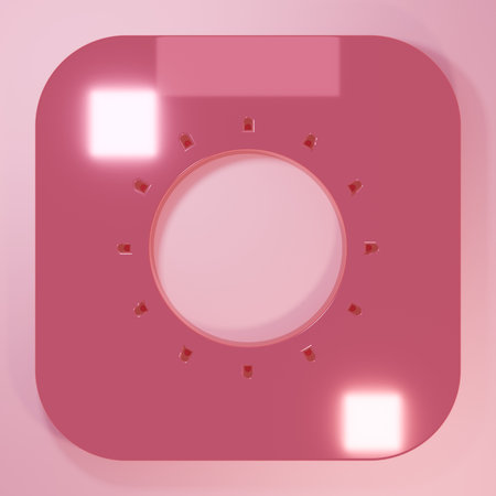 Pink Sun icon isolated on pink background. Minimalism concept. 3D render illustration.の写真素材