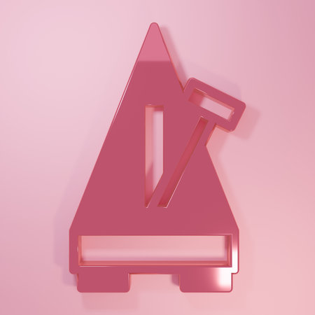 Pink Classic Metronome with pendulum in motion icon isolated on pink background. Equipment of music and beat mechanism. Minimalism concept. 3D render illustration.の写真素材