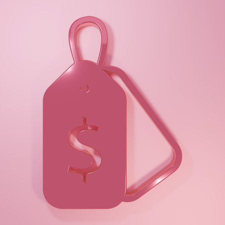 Pink Price tag with an inscription Sale icon isolated on pink background. Badge for price. Promo tag discount. Minimalism concept. 3D render illustration.の写真素材