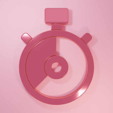 Pink Stopwatch icon isolated on pink background. Time timer sign. Chronometer sign Minimalism concept. 3D render illustration.の写真素材