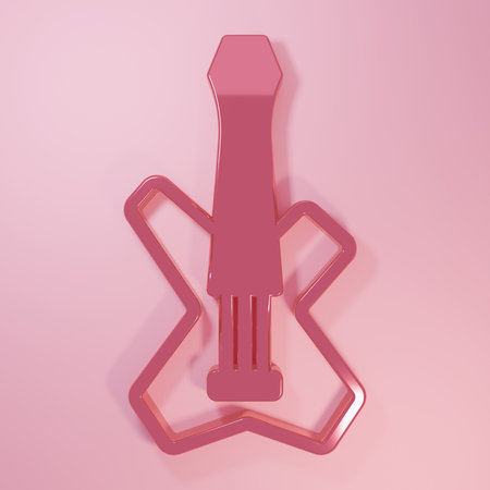 Pink Electric bass guitar icon isolated on pink background. Minimalism concept. 3D render illustration.の写真素材