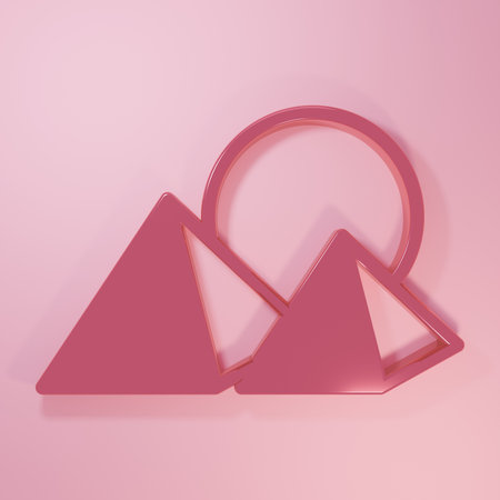 Pink Egypt pyramids icon isolated on pink background. Symbol of ancient Egypt. Minimalism concept. 3D render illustration.の写真素材