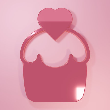 Pink cake with heart icon isolated on pink background. Minimalism concept. 3D render illustration.の写真素材