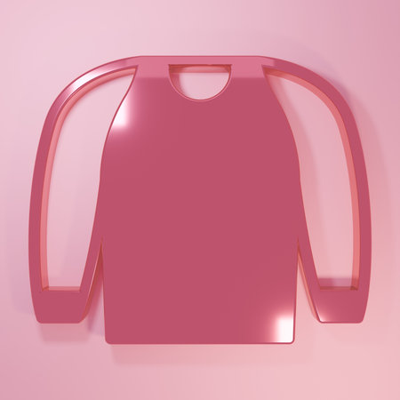 Pink Sweater icon isolated on pink background. Pullover icon. Sweatshirt sign. Minimalism concept. 3D render illustration.の写真素材