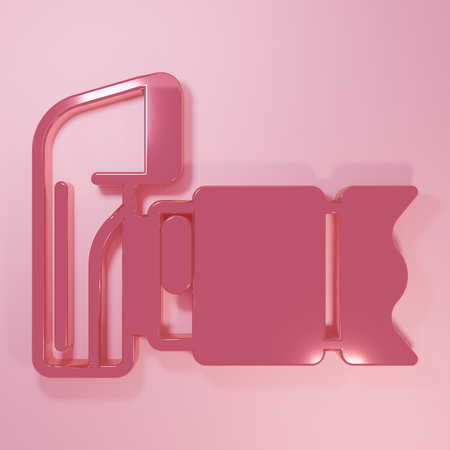 Pink Photo camera icon isolated on pink background. Foto camera. Digital photography. Minimalism concept. 3D render illustration.の写真素材