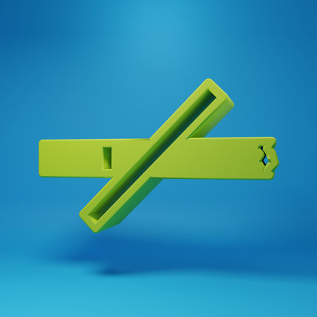 Green No smoking icon isolated on blue background. Cigarette smoking prohibited sign. Minimalism concept. 3D render illustration.の写真素材