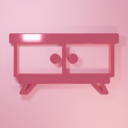 Pink Furniture nightstand icon isolated on pink background. Minimalism concept. 3D render illustration.の写真素材