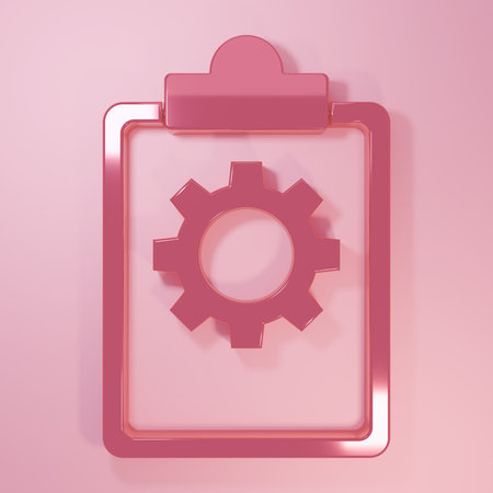 Pink Checklist clipboard with 24 hours service icon isolated on pink background. Minimalism concept. 3D render illustration.の写真素材