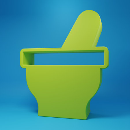 Green Molecule icon isolated on blue background. Structure of molecules in chemistry, science teachers innovative educational poster. Minimalism concept. 3D render illustration.の写真素材