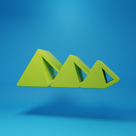 Green Egypt pyramids icon isolated on blue background. Symbol of ancient Egypt. Minimalism concept. 3D render illustration.の写真素材
