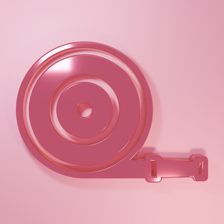 Pink Fire hose reel icon isolated on pink background. Minimalism concept. 3D render illustration.の写真素材
