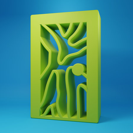 Green Closed door icon isolated on blue background. Minimalism concept. 3D render illustration.の写真素材