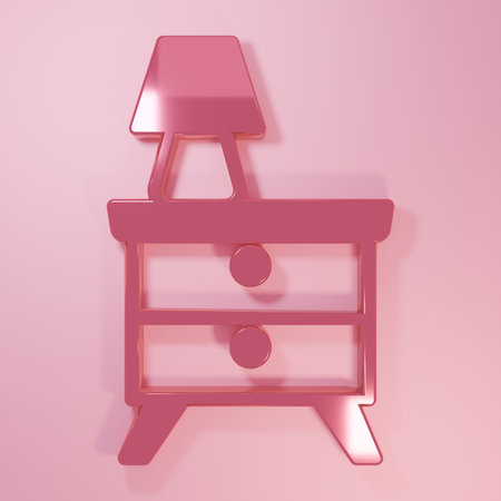 Pink Furniture nightstand with lamp icon isolated on pink background. Minimalism concept. 3D render illustration.の写真素材