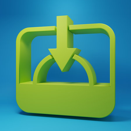 Green icon isolated on blue background. 3D render illustration.の写真素材