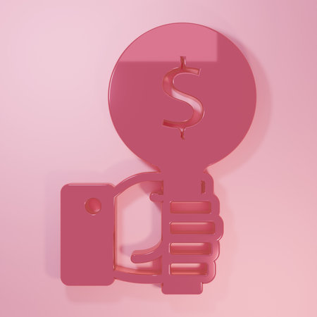 Pink Hand holding auction paddle icon isolated on pink background. Bidding concept. Auction competition Hands rising signs with BID descriptions. Minimalism concept. 3D render illustration.の写真素材