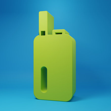 Green Electronic cigarette icon isolated on blue background. Vape smoking tool. Vaporizer Device. Minimalism concept. 3D render illustration.の写真素材
