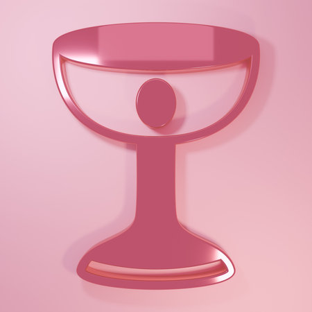 Pink Christian chalice icon isolated on pink background. Christianity icon. Happy Easter. Minimalism concept. 3D render illustration.の写真素材