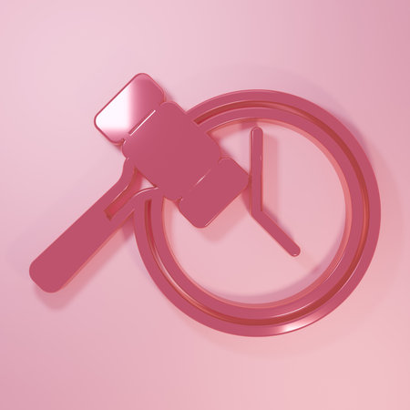 Pink Auction hammer icon isolated on pink background. Gavel - hammer of judge or auctioneer. Bidding process, deal done. Auction bidding. Minimalism concept. 3D render illustration.の写真素材