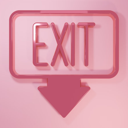 Pink Fire exit icon isolated on pink background. Fire emergency icon. Minimalism concept. 3D render illustration.の写真素材