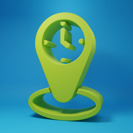 Green Time zone clocks icon isolated on blue background. Minimalism concept. 3D render illustration.の写真素材