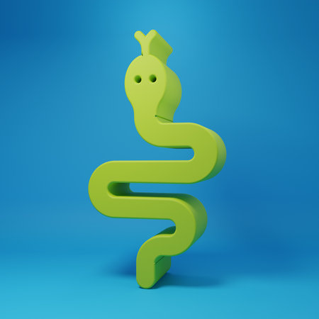 Green Snake icon isolated on blue background. Minimalism concept. 3D render illustration.の写真素材