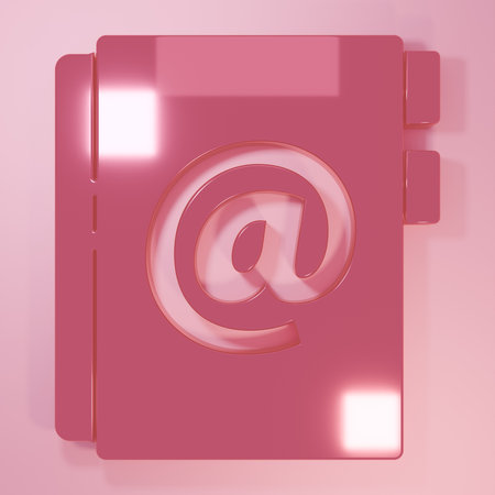 Pink Address book icon isolated on pink background. Notebook, address, contact, directory, phone, telephone book icon. Minimalism concept. 3D render illustration.の写真素材