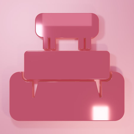 Pink Bench icon isolated on pink background. Minimalism concept. 3D render illustration.の写真素材